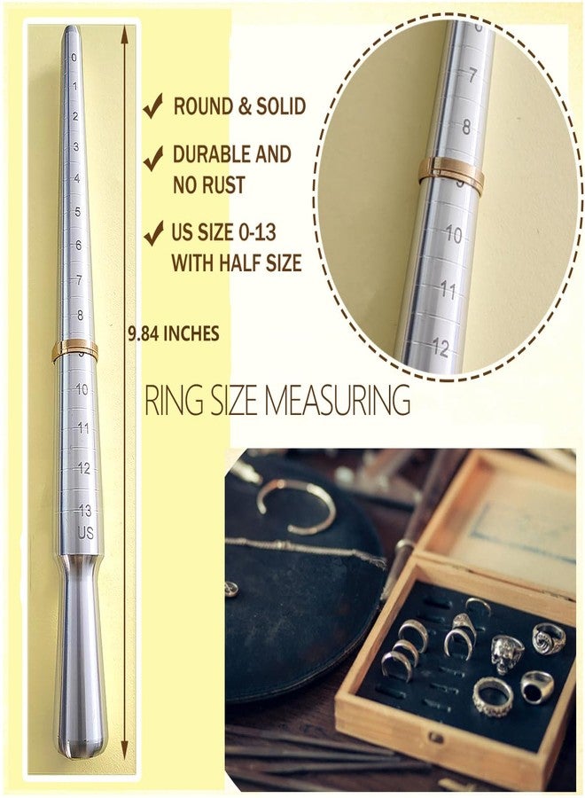 EJOQSON Ring Mandrel Measurer Ring Sizer Measuring Tool Set Ring Mandrel Sizer Tools for Ring Repair and Measurement Ring Shaper to Fix Bent Rings Resize Sizing Kit (METAL-12PCS) - Image 2