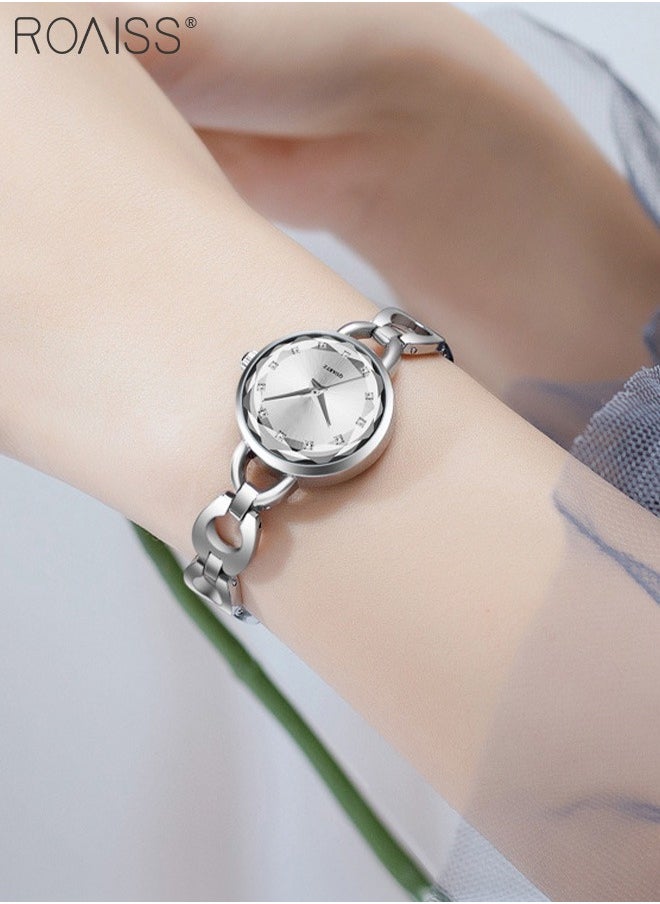 roaiss - Women's Skeletonized Bracelet Quartz Watch, Analog Display Round Silver Dial Watch with Rhinestones Decoration, Waterproof Elegant Watch as Gift for Women - Image 1