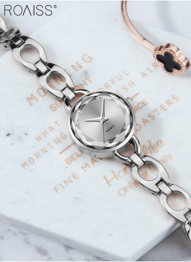 roaiss - Women's Skeletonized Bracelet Quartz Watch, Analog Display Round Silver Dial Watch with Rhinestones Decoration, Waterproof Elegant Watch as Gift for Women - Image 1