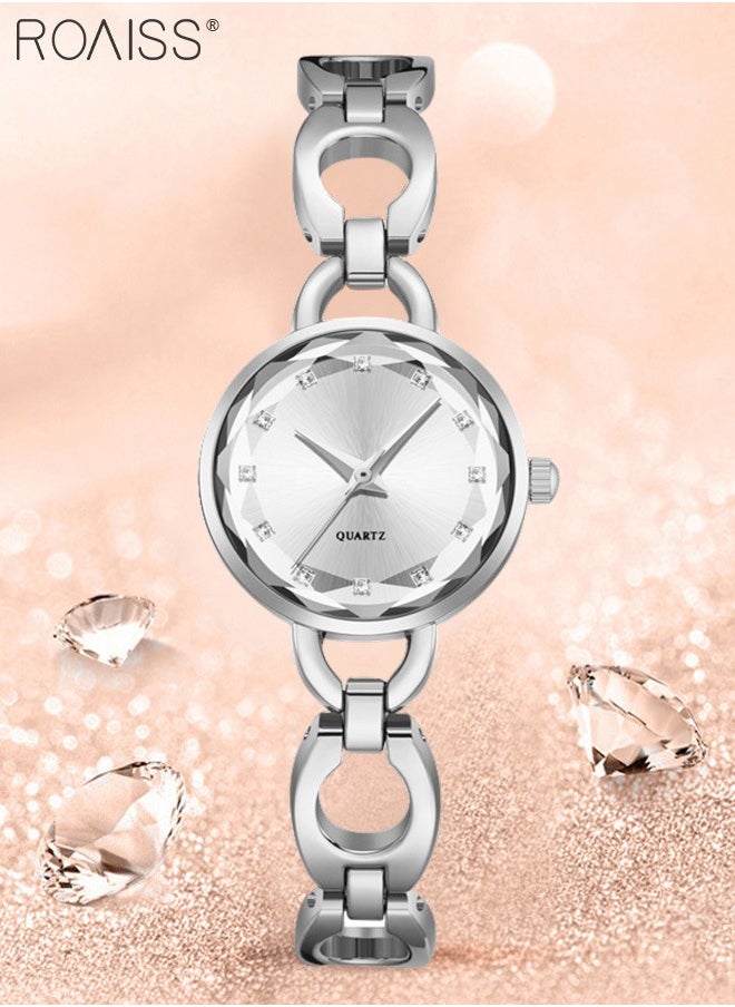 roaiss - Women's Skeletonized Bracelet Quartz Watch, Analog Display Round Silver Dial Watch with Rhinestones Decoration, Waterproof Elegant Watch as Gift for Women - Image 1
