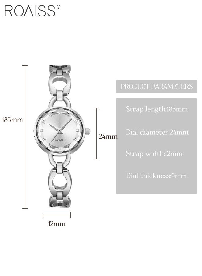 roaiss - Women's Skeletonized Bracelet Quartz Watch, Analog Display Round Silver Dial Watch with Rhinestones Decoration, Waterproof Elegant Watch as Gift for Women - Image 1