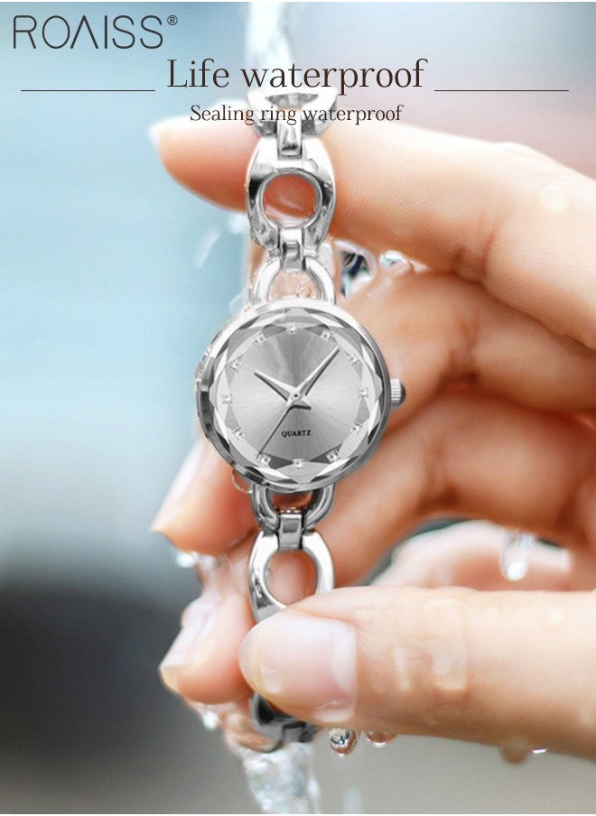 roaiss - Women's Skeletonized Bracelet Quartz Watch, Analog Display Round Silver Dial Watch with Rhinestones Decoration, Waterproof Elegant Watch as Gift for Women - Image 1