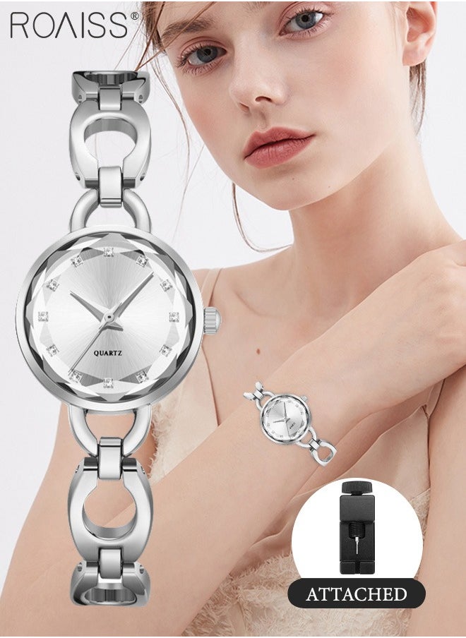 roaiss - Women's Skeletonized Bracelet Quartz Watch, Analog Display Round Silver Dial Watch with Rhinestones Decoration, Waterproof Elegant Watch as Gift for Women - Image 1