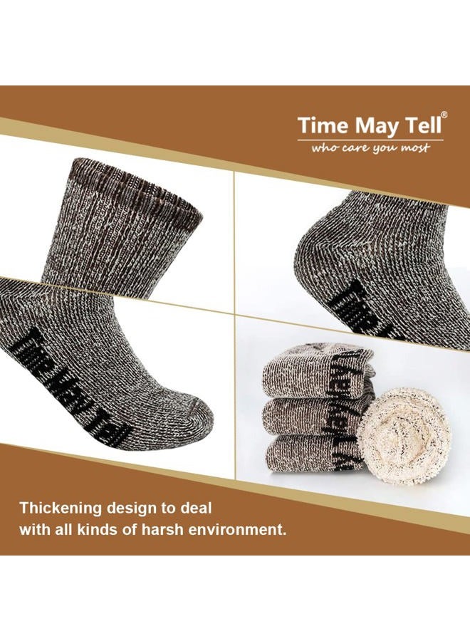 Time May Tell جوارب مشي من صوف الميرينو للرجال مع وسادة حرارية دافئة، جوارب شتوية طويلة، عبوة (2/4 زوج، مقاس 6-13)، 2 بني، رمادي فاتح، رمادي داكن (4 أزواج)، 9-13 - Image 4