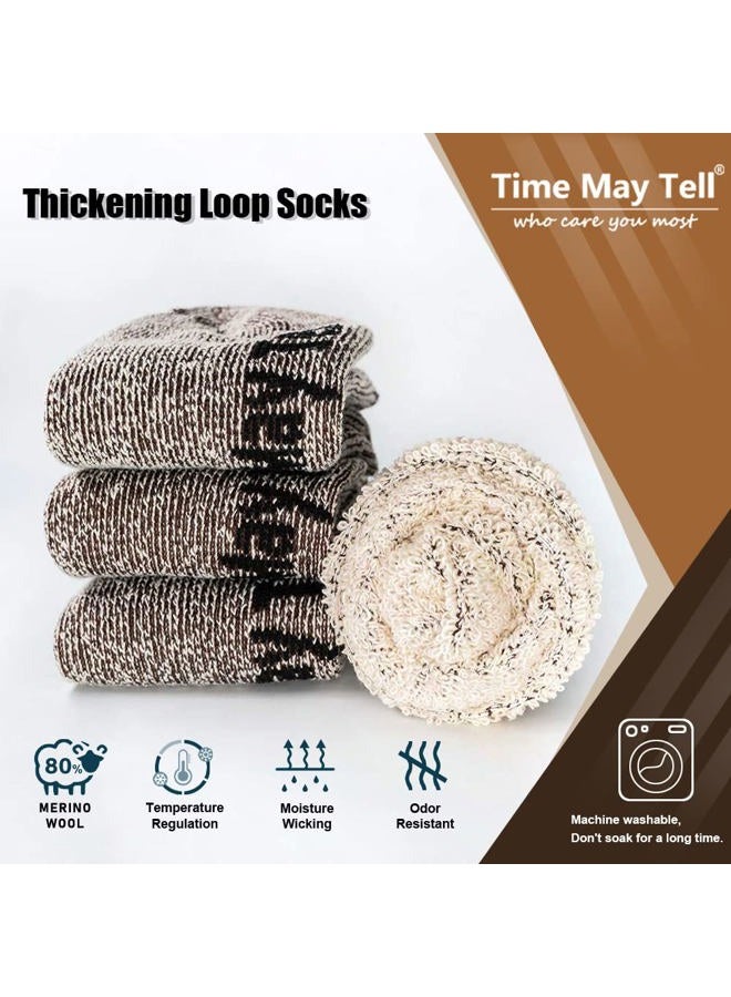 Time May Tell جوارب مشي من صوف الميرينو للرجال مع وسادة حرارية دافئة، جوارب شتوية طويلة، عبوة (2/4 زوج، مقاس 6-13)، 2 بني، رمادي فاتح، رمادي داكن (4 أزواج)، 9-13 - Image 2