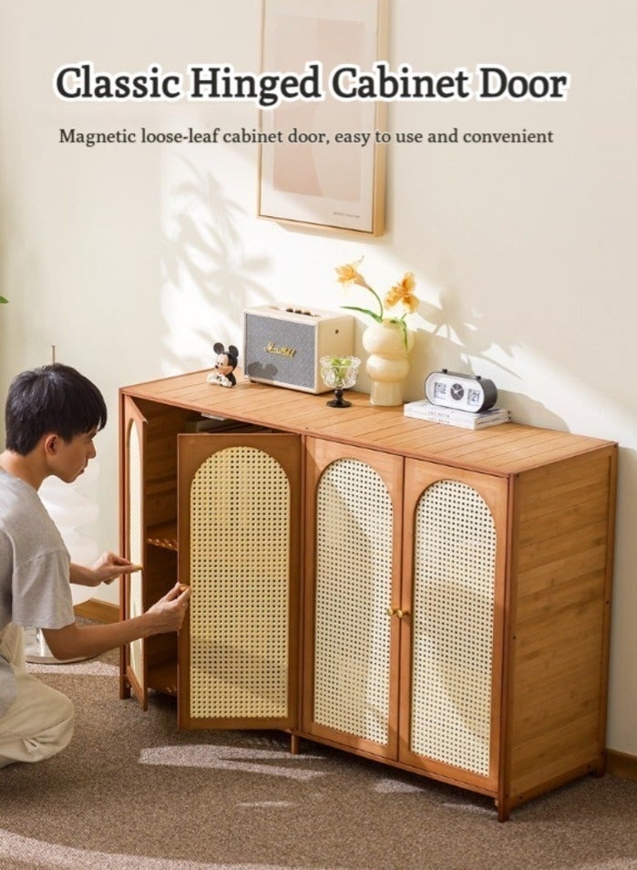WALALLA Rattan Storage Cabinet with 4 Doors, Boho Sideboard Buffet Cabinet Solid Wood Farmhouse Credenza Cabinet Dustproof Display Cabinet Locker Bookcase Display Shelves with Adjustable Shelves for Living Room Kitchen Entryway Hallway - Image 5