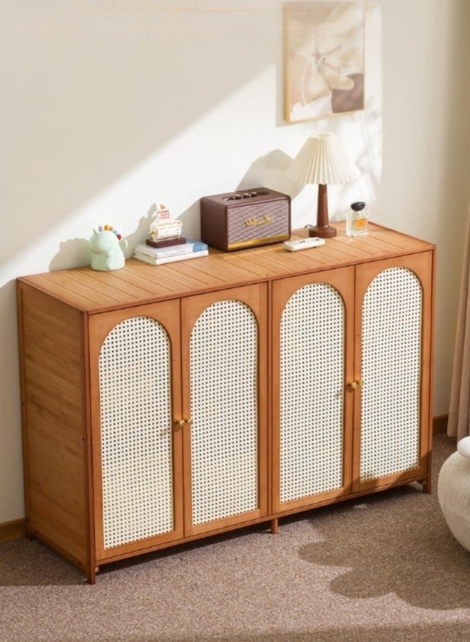 WALALLA Rattan Storage Cabinet with 4 Doors, Boho Sideboard Buffet Cabinet Solid Wood Farmhouse Credenza Cabinet Dustproof Display Cabinet Locker Bookcase Display Shelves with Adjustable Shelves for Living Room Kitchen Entryway Hallway - Image 2