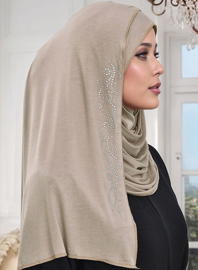 حجاب فوري فاخر من قطن جيرسي مزين بأحجار الراين، بحلقتين، غطاء رأس إسلامي، وشاح، عمامة أنبوبية - Image 2