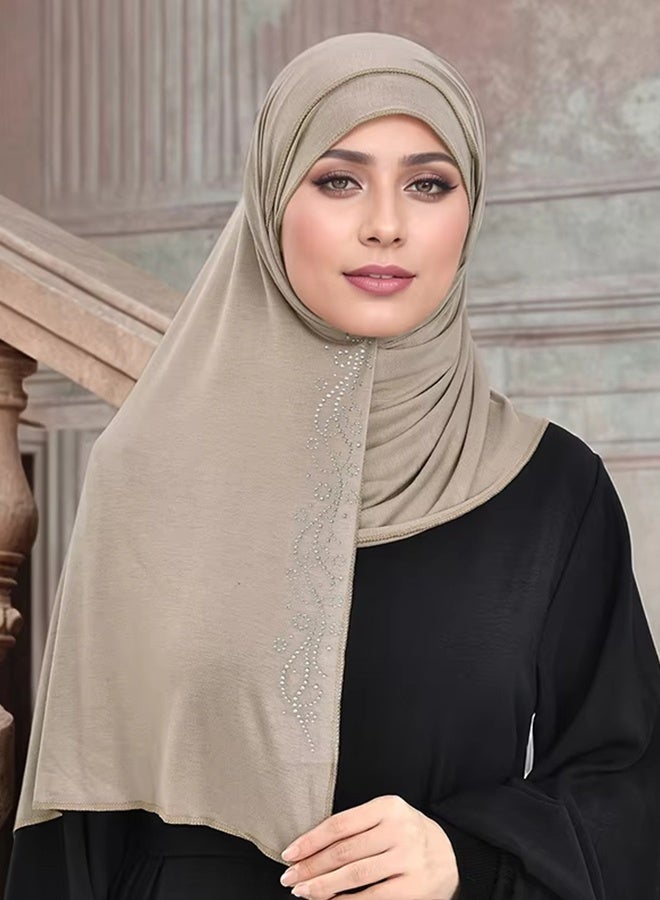 حجاب فوري فاخر من قطن جيرسي مزين بأحجار الراين، بحلقتين، غطاء رأس إسلامي، وشاح، عمامة أنبوبية - Image 1