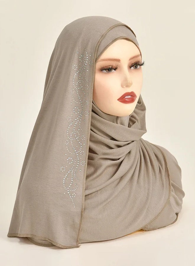حجاب فوري فاخر من قطن جيرسي مزين بأحجار الراين، بحلقتين، غطاء رأس إسلامي، وشاح، عمامة أنبوبية - Image 4