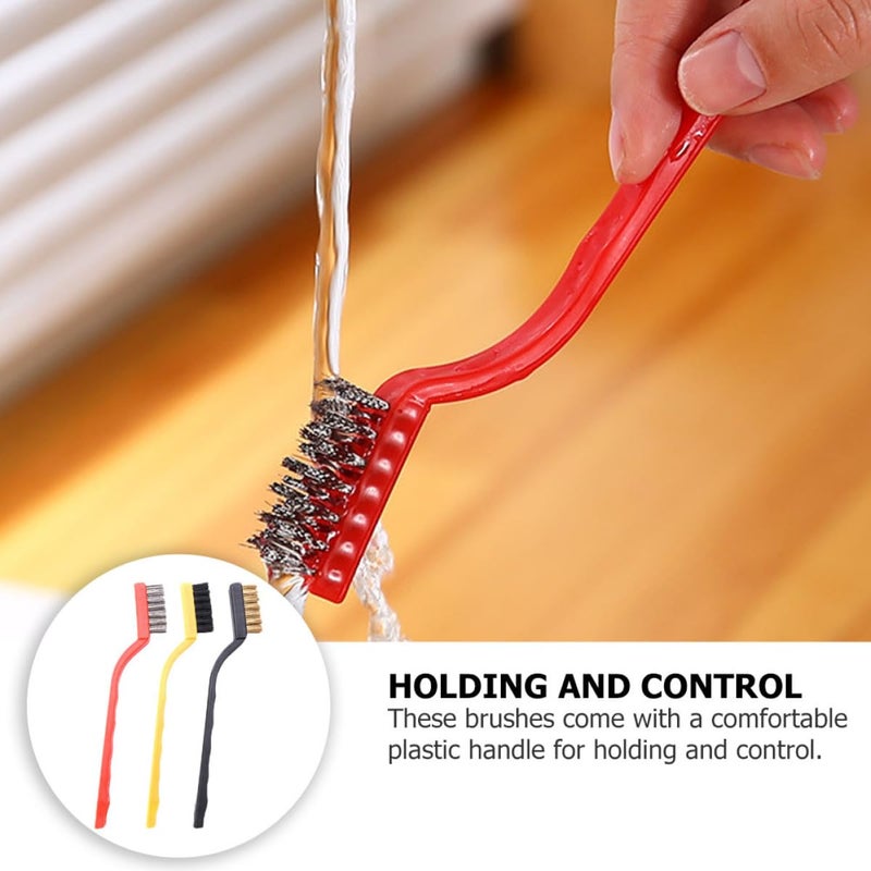 Industrial Wire Scratch Brushes Set 3pcs Stainless Steel Brass Black Steel Bristles For Rust Removal Precision Cleaning - Image 4