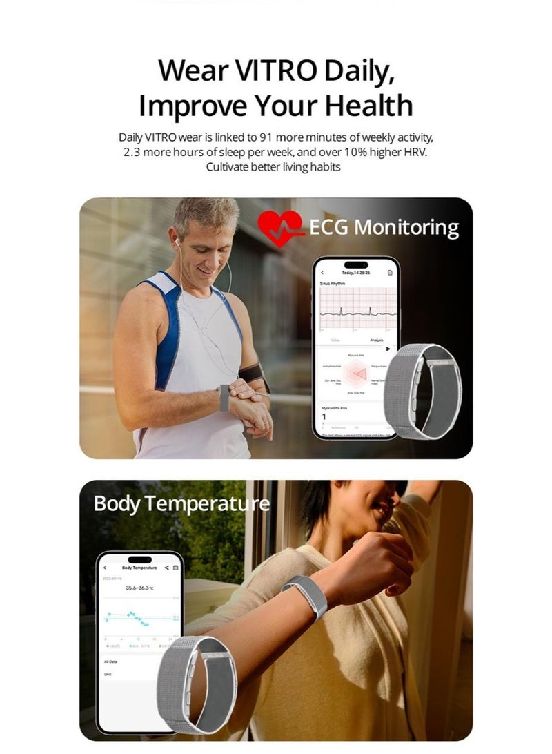 VALDUS VITRO Screenless Smart Band | ECG, Blood Pressure, SpO2 & Body Temperature Health Tracker | 20-30 Days Battery | Compatible with iOS & Android - Image 2