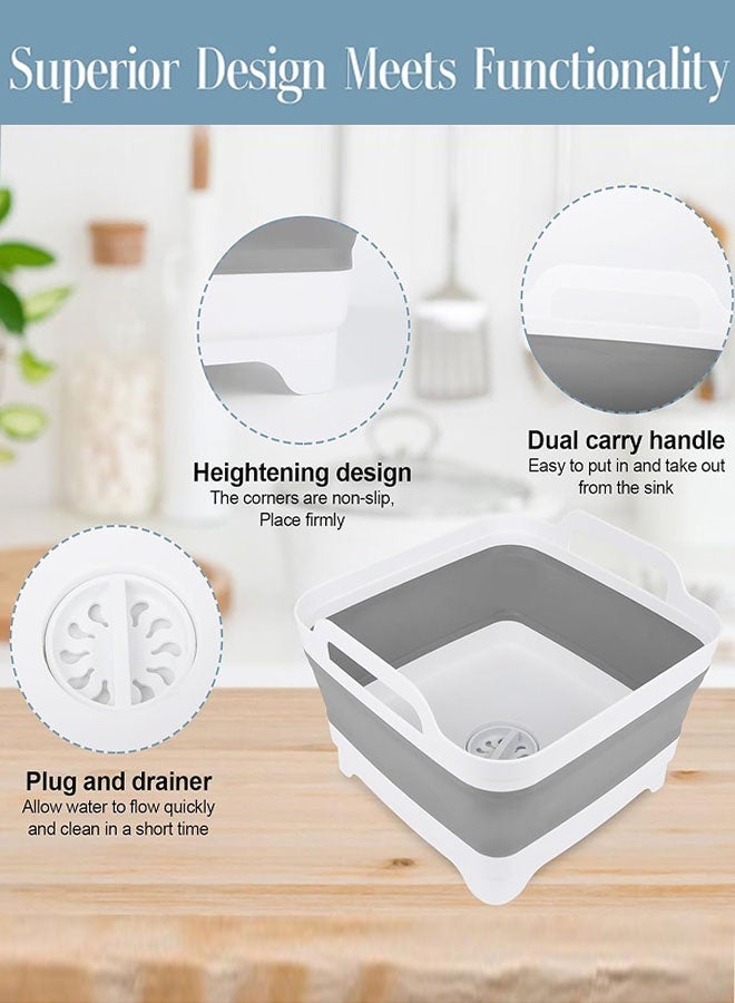 Collapsible Wash Basin for Baby Bottles, 9L Collapsible Kitchen Sink with Drain Plug Portable Wash Bin for RV Camping Sink, Space-Saving Dish Tub - Image 3