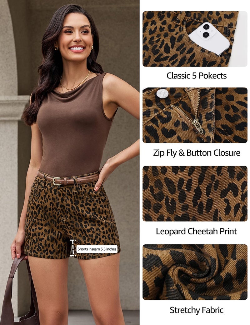 luvamia Jean Shorts for Women High Waisted Cheetah Leopard Print Jean Shorts Women Stretchy Denim Summer Casual Jorts Brown Cheetah Size Large Fits US 12-14 - Image 5