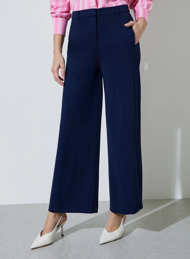 ستايلي Navy Blue Solid Wide Leg Pocket Details Trousers