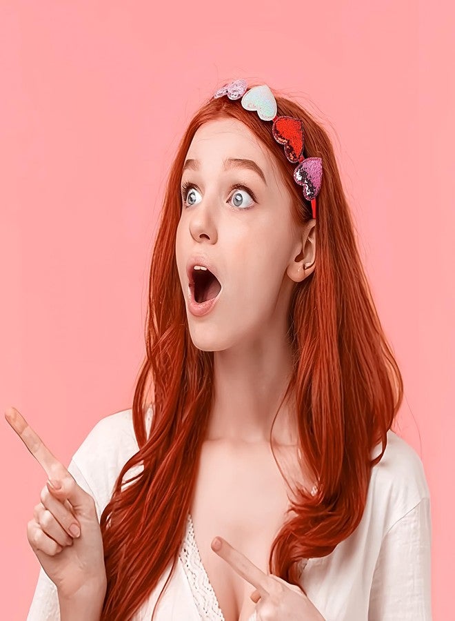 ديوواو طوق رأس على شكل قلب مزين بالترتر اللامع من DIUEWOW، مناسب لعيد الحب، طوق رأس مزين بالترتر اللامع، قطعة رأس على شكل قلب، إكسسوار للشعر، مستلزمات العطلات للأطفال الصغار والرضع والنساء - Image 3