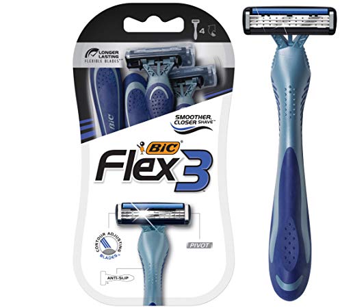 BIC Flex 3 Mens Disposable Razors With 3 Blades For a Smooth and Comfortable Shave 4 Piece Razor Kit for Men