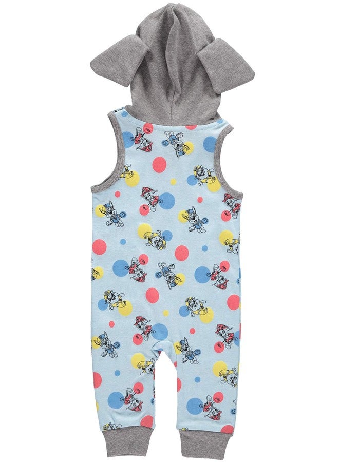 Happy Threads New Born Infant Baby Boys' Sleeveless Hooded Romper Bodysuit (Light Blue/Grey/Red, 24 Months) - Image 2