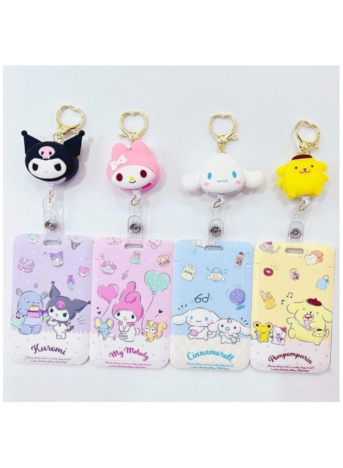 عام 4pcs “حامل بطاقة تعريف بنجمة الرسوم المتحركة الكيوت سينامورول كيتي | سلاسل مفاتيح عائدة إلى المدرسة لطيفة” - Image 1