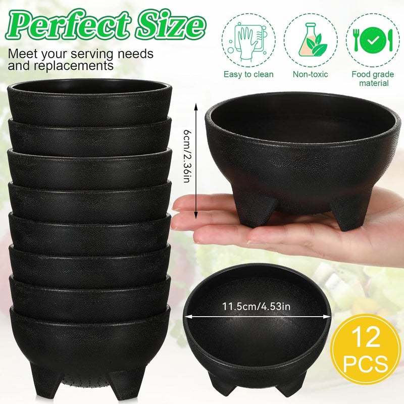 Maxcheck 12 Pcs Salsa Bowls for Party 4.5" Diameter, Plastic Mexican Salsa Bowls Guacamole Cute Chips and Food Serving Dish for Party Fiesta Chip Dish food Candy(Black) - Image 2
