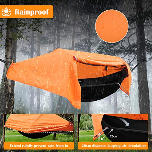 W WINTMING Patent Camping Hammock with Mosquito Net and Rainfly Cover, orange/grey - Image 3