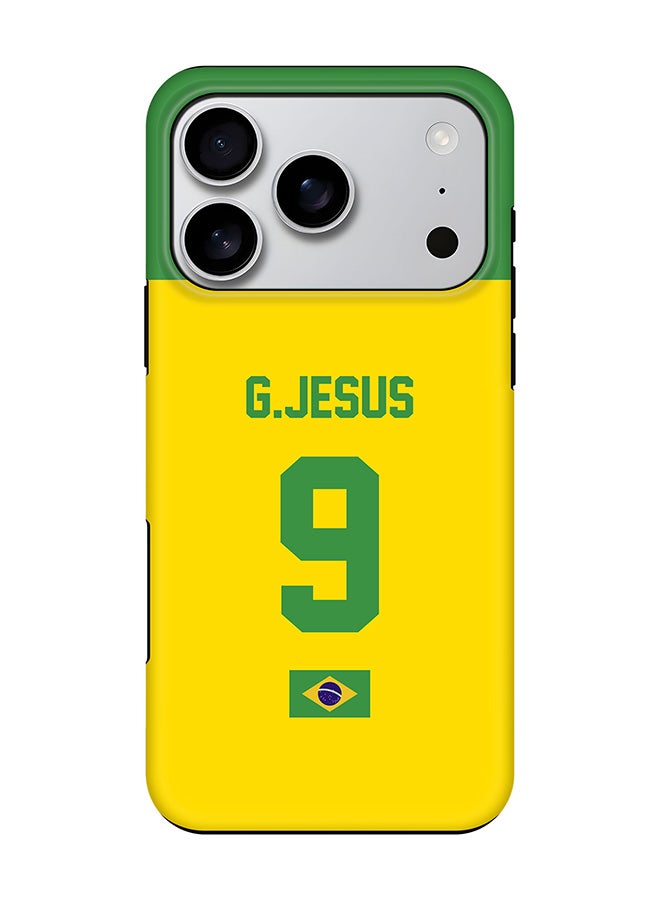 Stylizedd Tough Pro Magnetic Case for iPhone 17 Pro, Dual Layer hybrid PC + TPU Mobile Cover Matte - Football - Brazil,  G.Jesus
