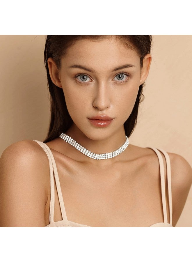 Zealmer 3 Row Rhinestone Choker Necklace For Women White Gold Plated 12.4 Inch - Image 3