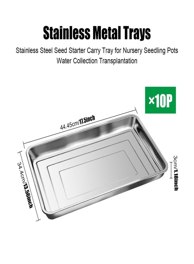 RooTrimmer 10 Pack Large Stainless Steel Seedling Trays, Heavy Duty Metal Water Catch Trays for Nursery Pots Transplant, Seed Germination & Propagation Flats (17.5 inch×13.56 inch, 1.18" Height) - Image 2