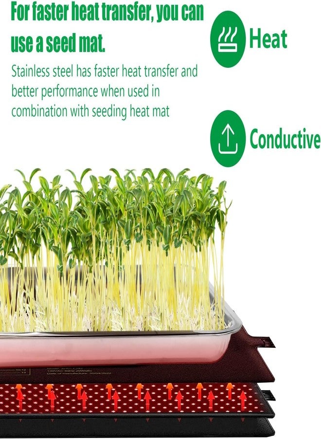 RooTrimmer 10 Pack Large Stainless Steel Seedling Trays, Heavy Duty Metal Water Catch Trays for Nursery Pots Transplant, Seed Germination & Propagation Flats (17.5 inch×13.56 inch, 1.18" Height) - Image 4