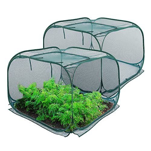 ANC POP 2 Pack Pop Up Mesh Plant Cover,40'' x 40'' x 30'' Plant Protector for Raised Garden & Flower Bed, Net Cage Plant Guard for Fruits, Vegetables, Seedlings and Herbs, 8 Ground Stakes for Fixing - Image 1
