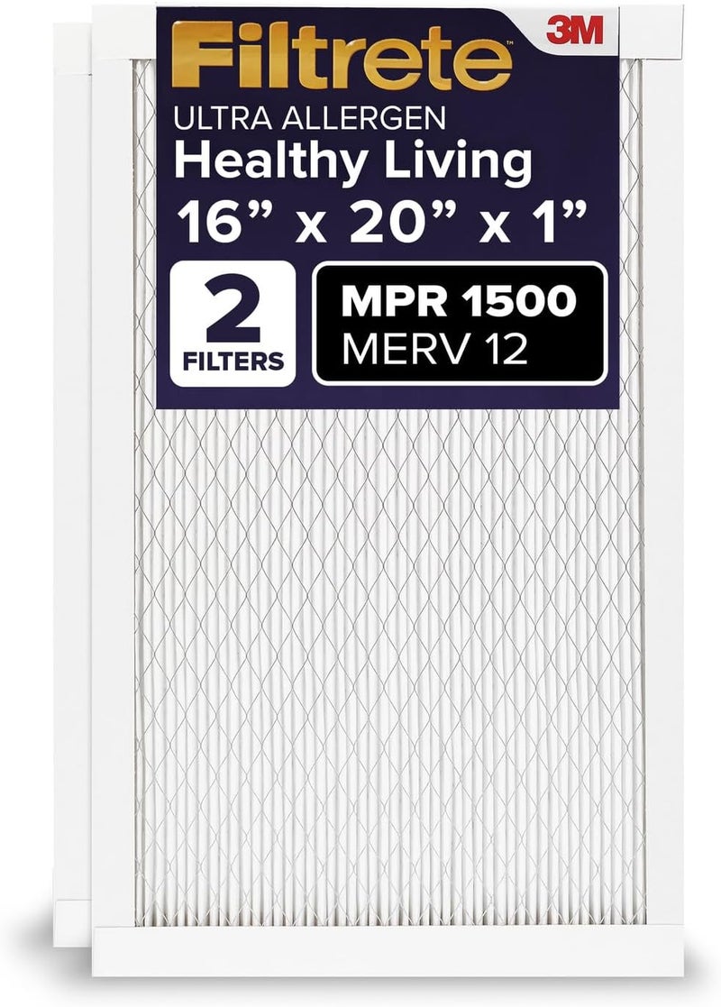 FILTRETE 16x20x1 AC Furnace Air Filter, MERV 12, MPR 1500, CERTIFIED asthma & allergy friendly, 3 Month Pleated 1-Inch Electrostatic Air Cleaning Filter, 2-Pack (Actual Size 15.69x19.81x0.78 in) - Image 4