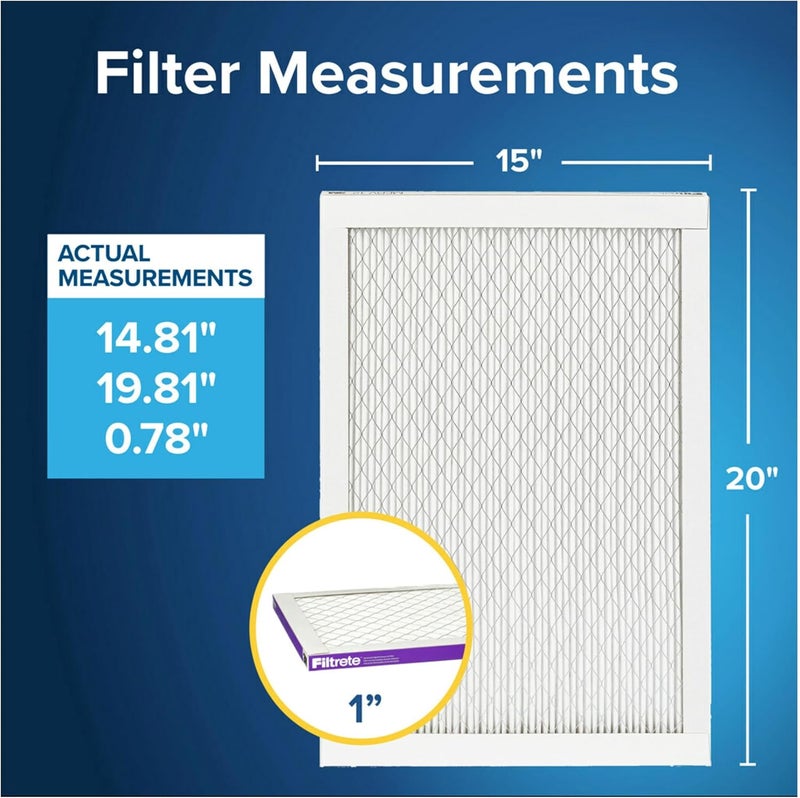 FILTRETE 16x20x1 AC Furnace Air Filter, MERV 12, MPR 1500, CERTIFIED asthma & allergy friendly, 3 Month Pleated 1-Inch Electrostatic Air Cleaning Filter, 2-Pack (Actual Size 15.69x19.81x0.78 in) - Image 2