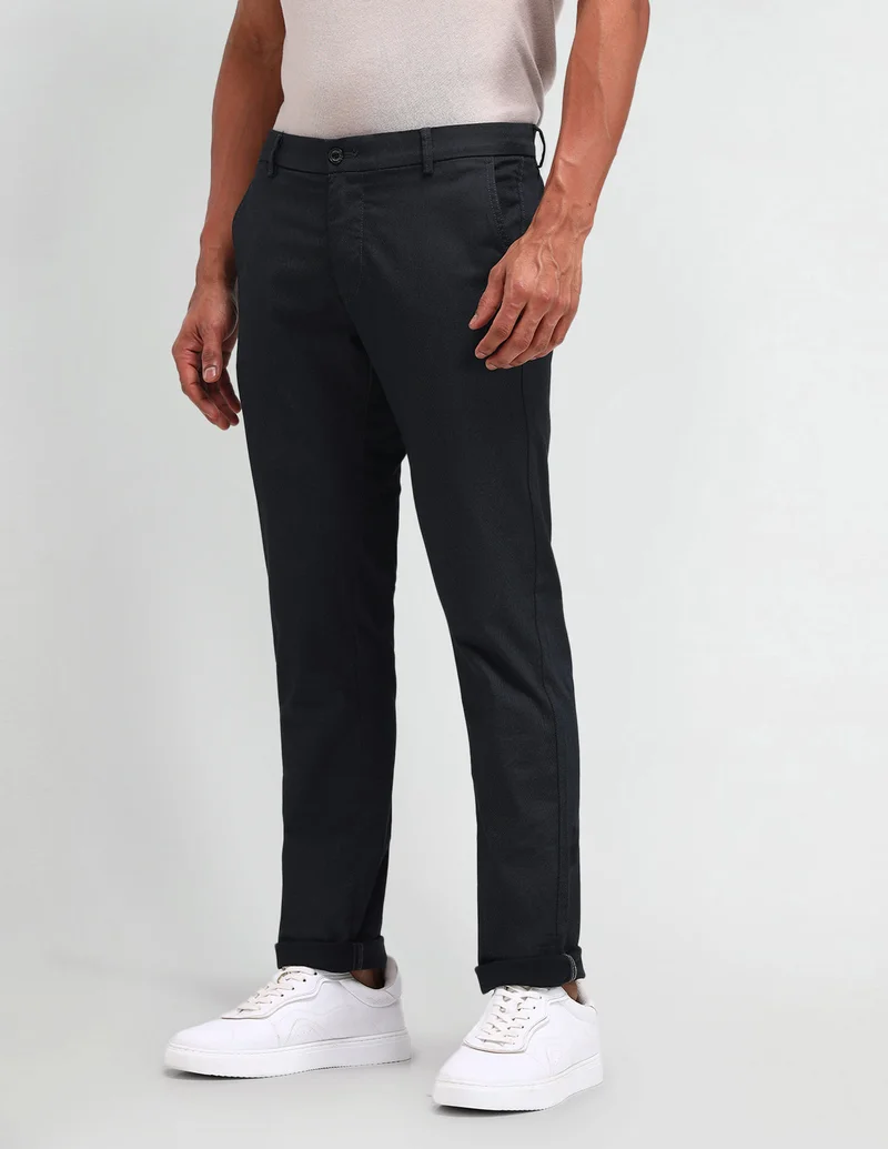 Arrow Black Slim Fit Inner Web Detailed Trousers for Men | Best Price UAE