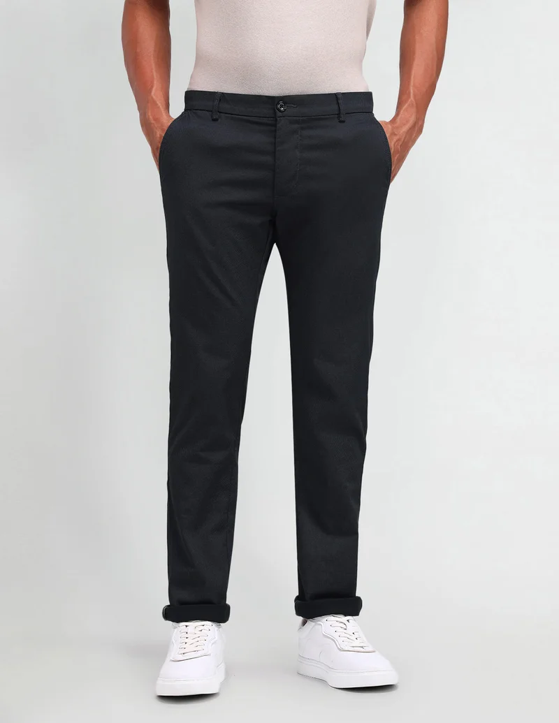 Arrow Black Slim Fit Inner Web Detailed Trousers for Men | Best Price UAE