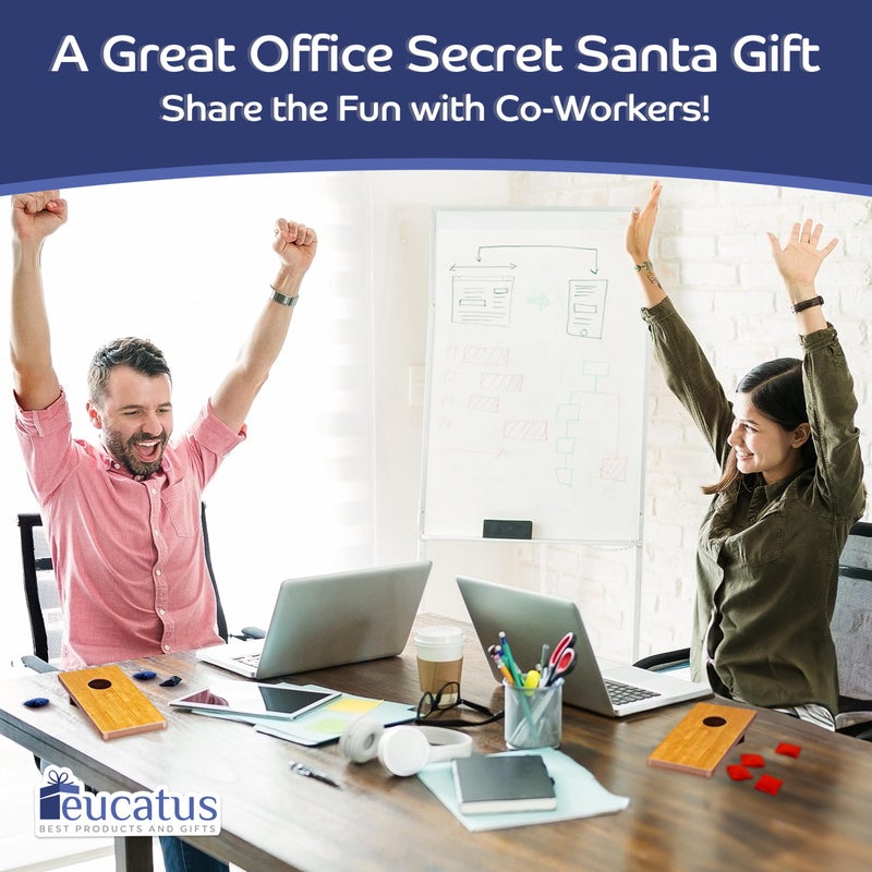 EUCATUS BEST PRODUCTS & GIFTS Super Fun, Portable Mini Desktop Cornhole Set of 2. Coated Wood Boards with 4 Red 4 Blue Bags. Gift for Students, Office Employees or Work from Home. Simple Easy Tabletop Game for Groups or Solo! - Image 5