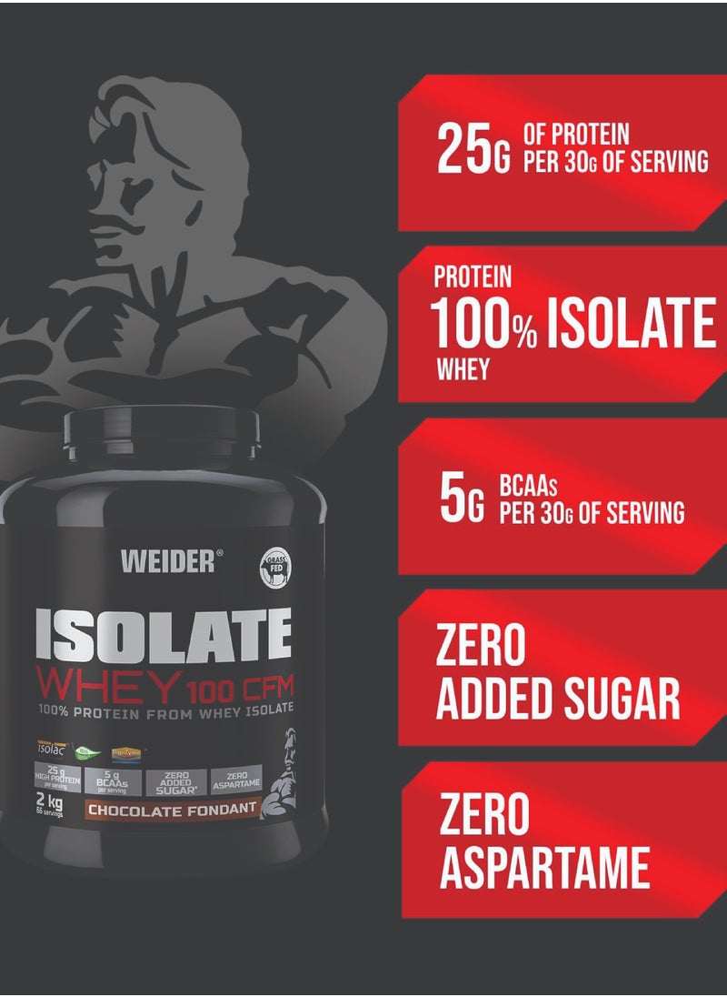 Weider Isolate Whey 100 CFM 2kg Chocolate Fondant Flavour. Protein Powder with 25g Proteins and 5g BCAAs per Serving. Low Sugar. Aspartame-Free.  - Image 2