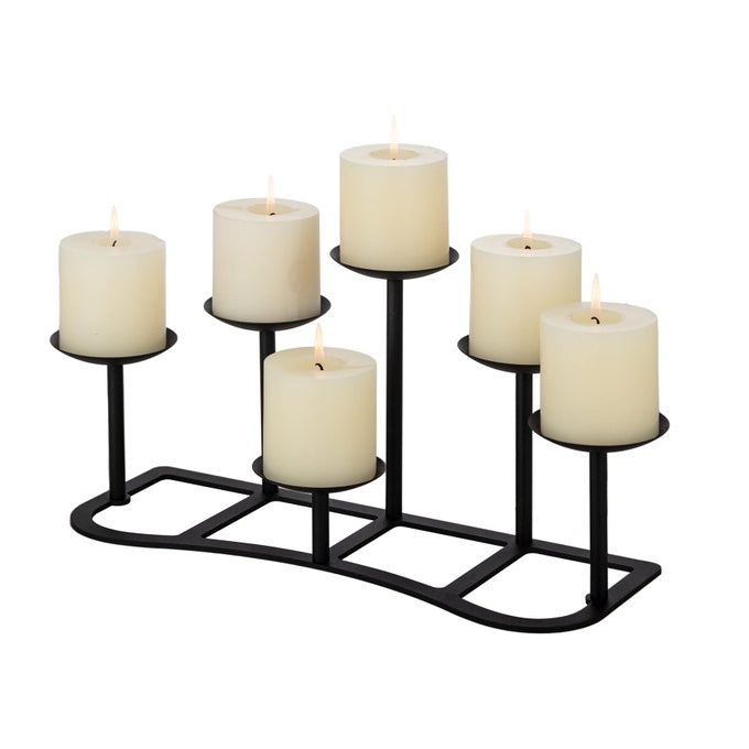 DIY 6 FIREPLACE CANDELABRA CANDLE HOLDER FOR FLAMELESS OR WAX PILLAR CANDLE BLACK MATTE BRANCH CANDLE DISPLAY STAND FOR TABLE CENTERPIECES WEDDING PARTY
