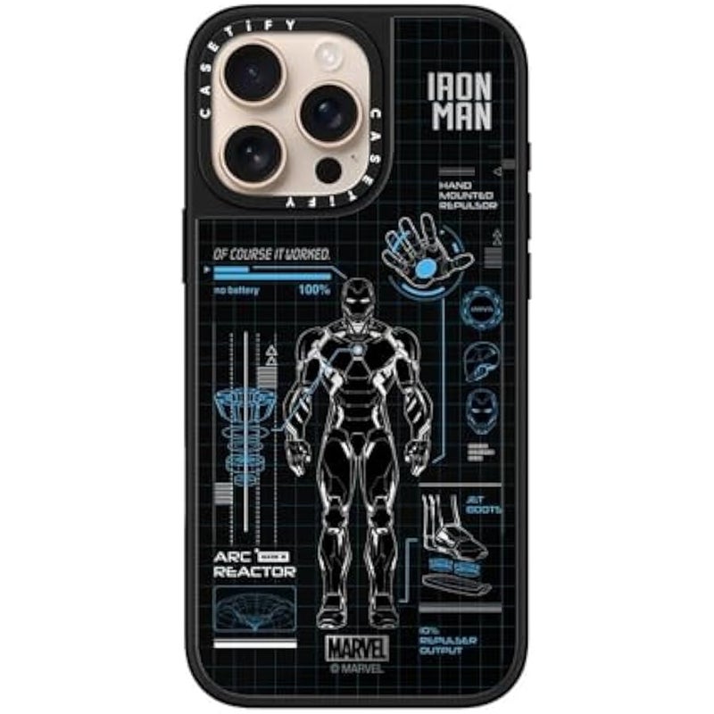Casetify Mirror iPhone 16 Pro Max Case 【Iron Man Co-Lab/Reflective / 4.9ft Drop Protection/Compatible with Magsafe】 - Iron Man Blue Print Tech - Blue - Silver on Black - Image 3