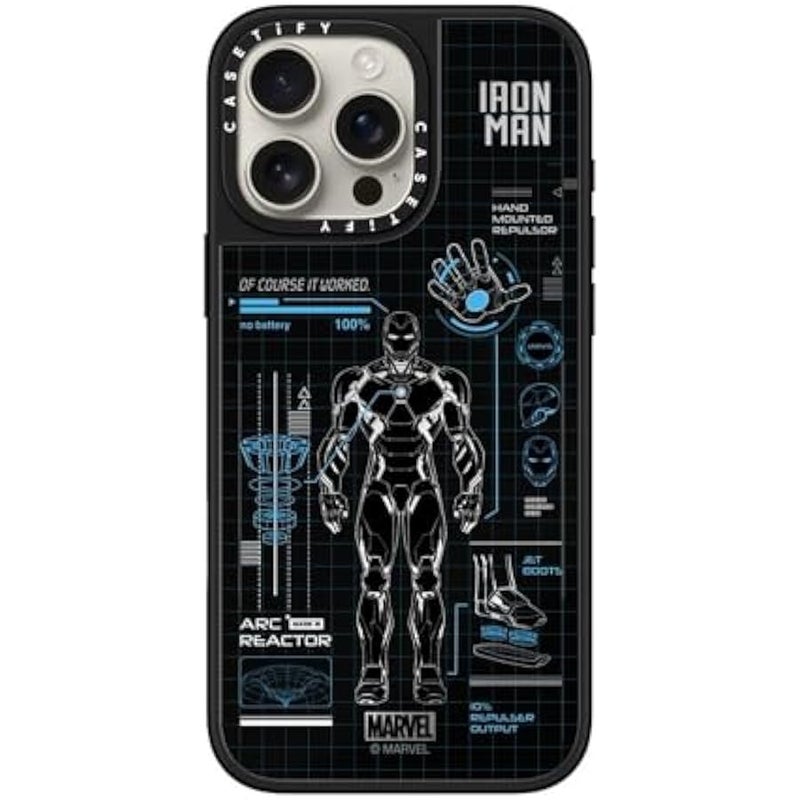 Casetify Mirror iPhone 16 Pro Max Case 【Iron Man Co-Lab/Reflective / 4.9ft Drop Protection/Compatible with Magsafe】 - Iron Man Blue Print Tech - Blue - Silver on Black - Image 2