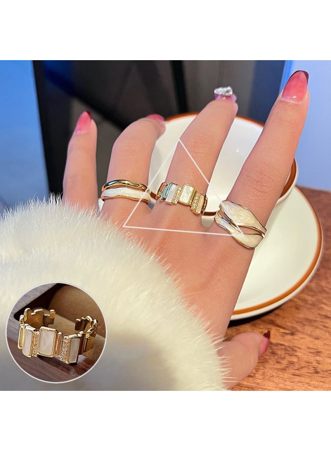 Korean Style S925 Silver Plated Distinctive C- Ring Women's Retro Fashion Water Drop Texture Open Ring Hip-hop Finger Ring