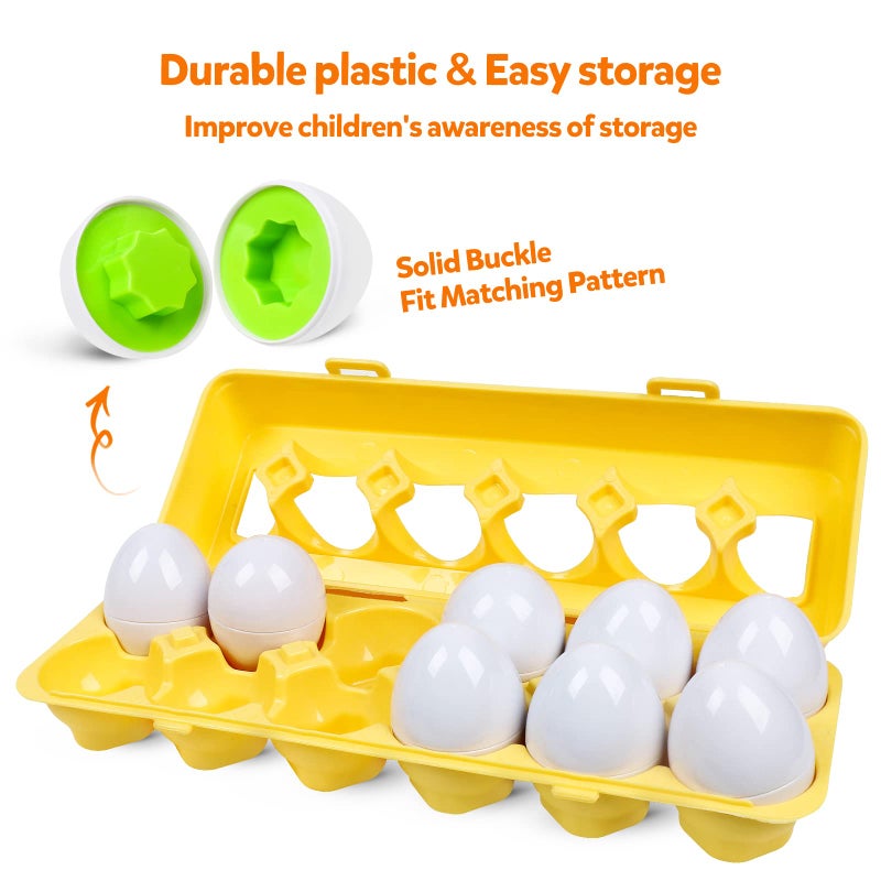 NAODONGLI Montessori Geometric Eggs,12 pcs Set Color & Shape Egg Puzzle Toys Matching Eggs for Toddlers 1-3,Preschool Educational Sorting Game Fine Motor Toy Gifts for Kids Boys Girls - Image 5