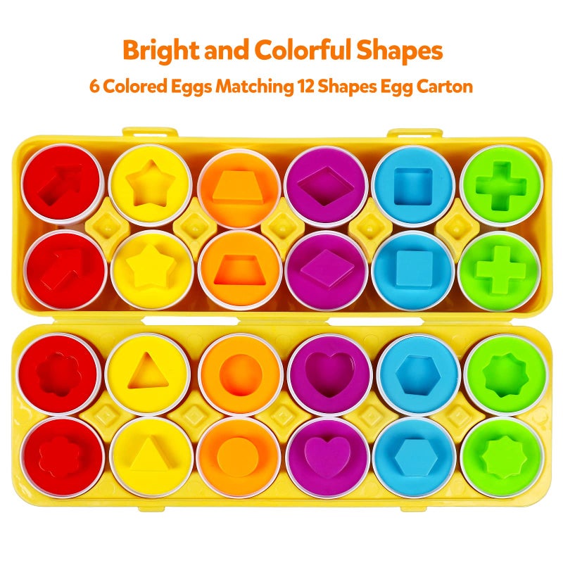 NAODONGLI Montessori Geometric Eggs,12 pcs Set Color & Shape Egg Puzzle Toys Matching Eggs for Toddlers 1-3,Preschool Educational Sorting Game Fine Motor Toy Gifts for Kids Boys Girls - Image 2