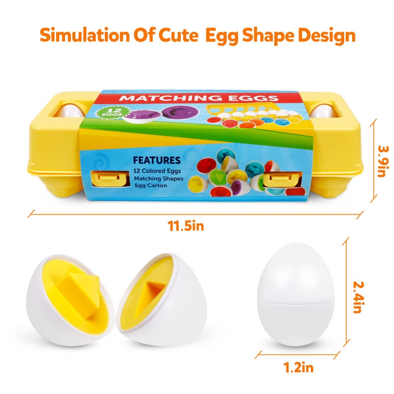 NAODONGLI Montessori Geometric Eggs,12 pcs Set Color & Shape Egg Puzzle Toys Matching Eggs for Toddlers 1-3,Preschool Educational Sorting Game Fine Motor Toy Gifts for Kids Boys Girls - Image 3