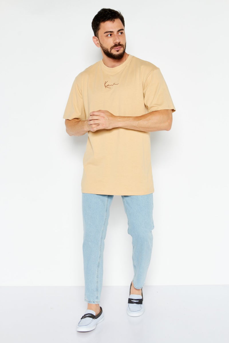 Karl Kani Men Crew Neck Short Sleeve Embroidered Logo T Shirt, Beige - Image 4