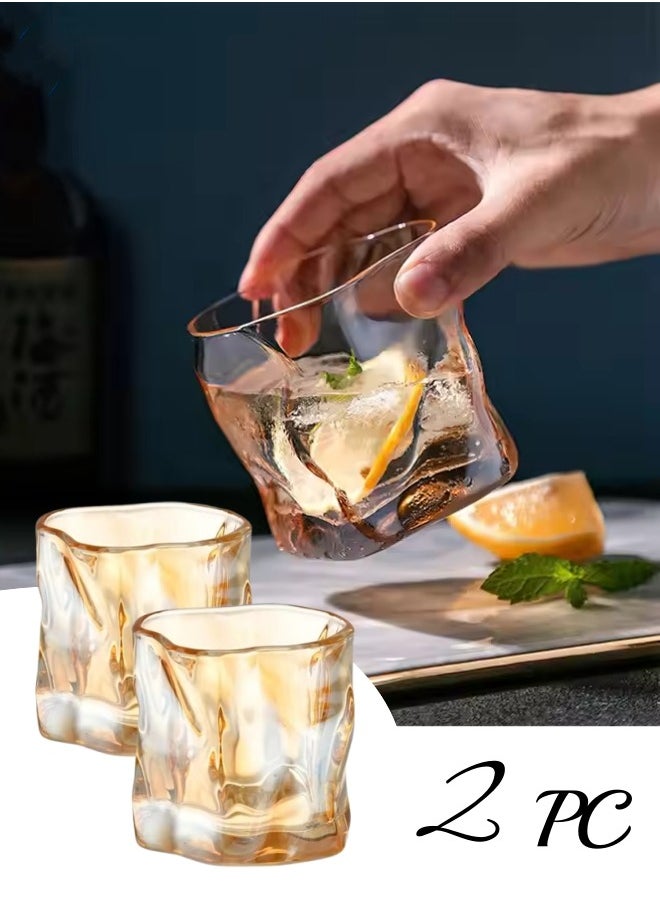 Generic 2 Pcs Thick Twisted Tumbler Glass,Elegant Irregular Glass Cups,Creative Glass Beer Glass,Crystal Old Fashioned Glasses For Cool Water,Milk,Coffee,Whiskeyfor Home, Bar, And Parties(Brown)  - Image 1