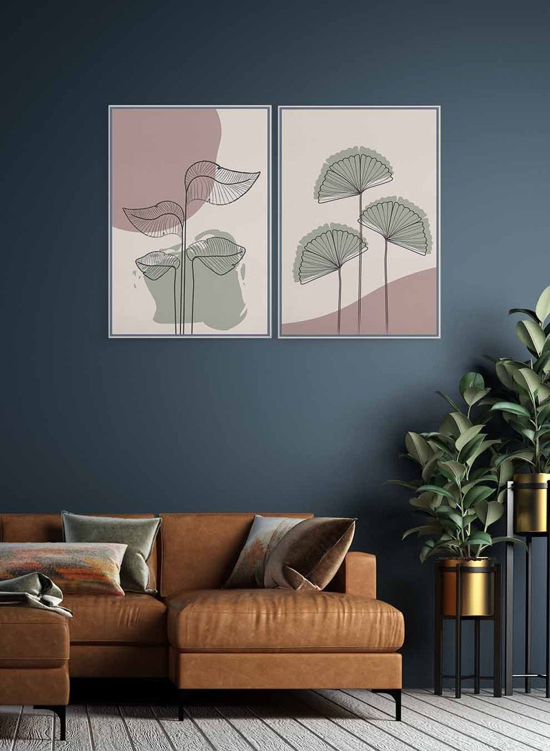 لوحة طقم من لوحتين كانفاس على إطار خشبي، تصميم فن تجريدي للأوراق النباتية، للمنزل، غرفة المعيشة، المكتب، الديكور - Image 2