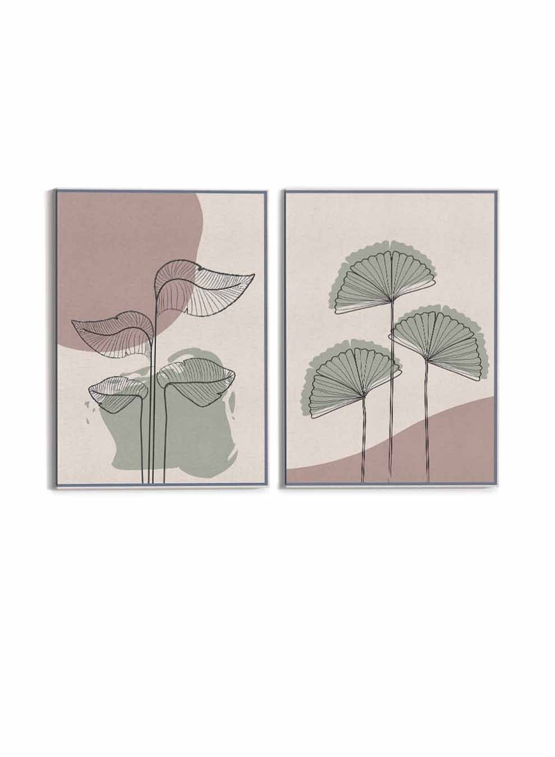 لوحة طقم من لوحتين كانفاس على إطار خشبي، تصميم فن تجريدي للأوراق النباتية، للمنزل، غرفة المعيشة، المكتب، الديكور - Image 4