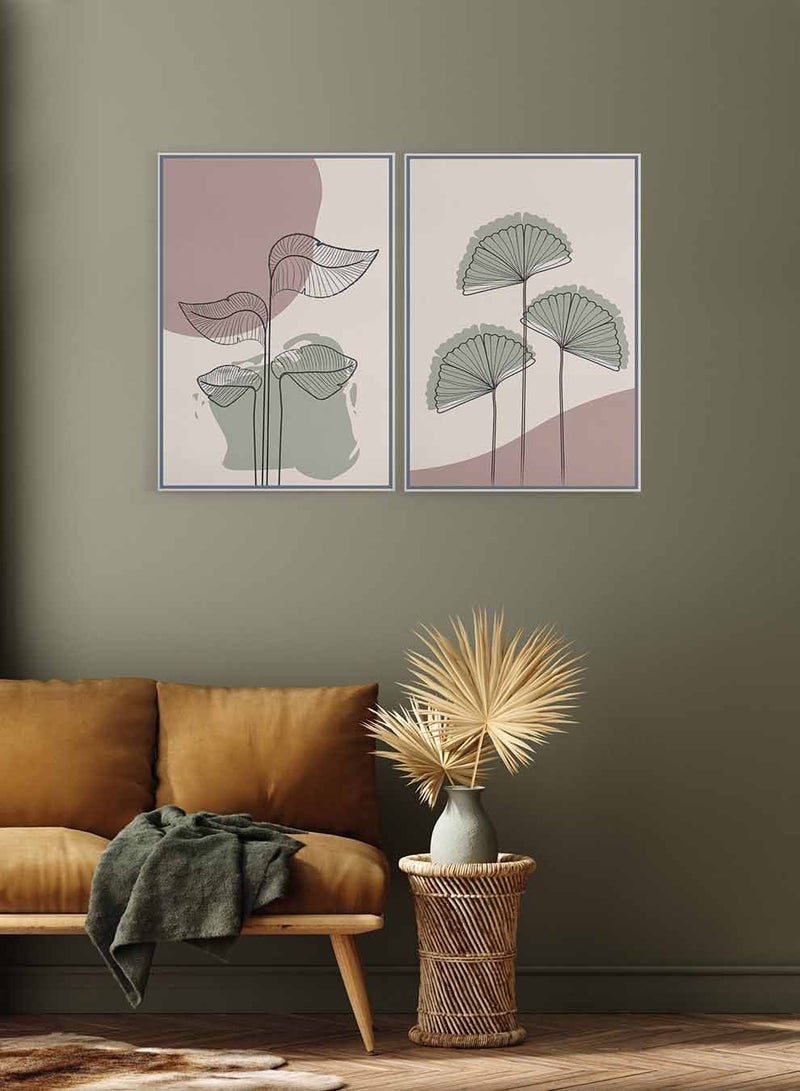 لوحة طقم من لوحتين كانفاس على إطار خشبي، تصميم فن تجريدي للأوراق النباتية، للمنزل، غرفة المعيشة، المكتب، الديكور - Image 3