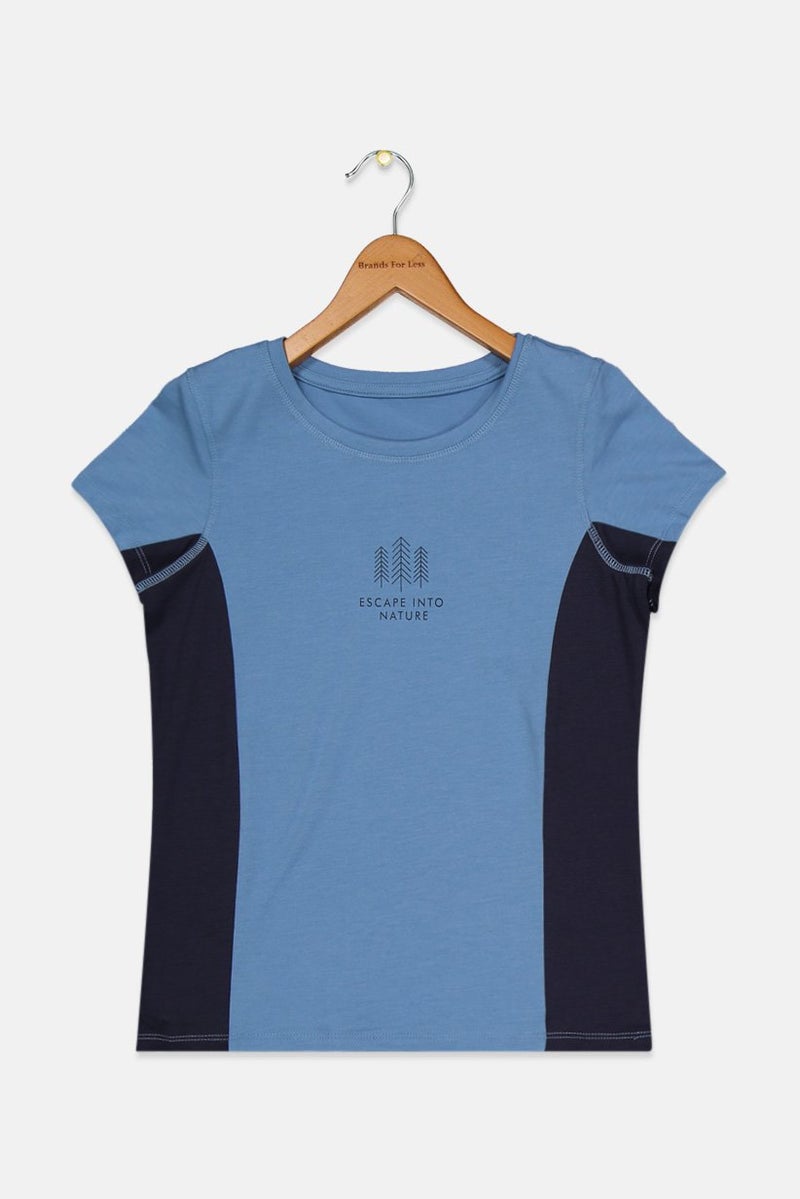 Tchibo Kids Girl Sportwear Round Neck Short Sleeve Performance Shirt, Blue  - Image 1