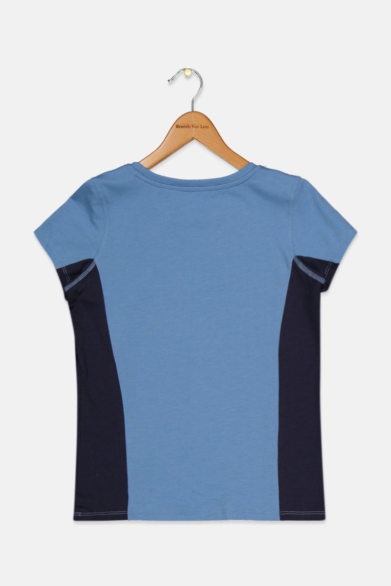 Tchibo Kids Girl Sportwear Round Neck Short Sleeve Performance Shirt, Blue  - Image 2